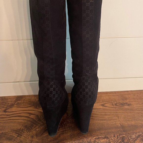 - GUCCI Suede Shearling Fur Microguccissima Courtney Tall Wedge Platform B… - Picture 4 of 8